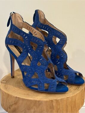 Zara Royal Blue Suede Cutout Stiletto Sandals